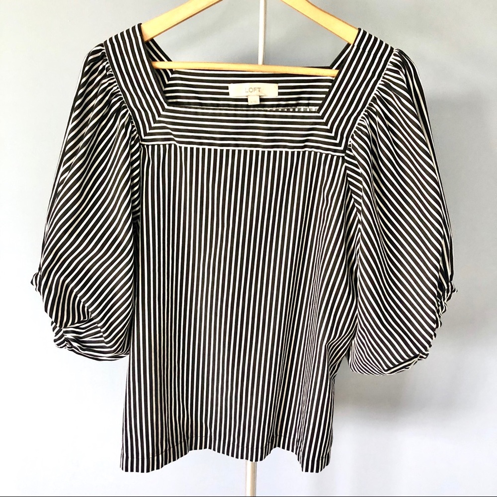 Ann Taylor Loft Square-Neck Black & White Top